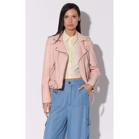 NWT Walter Baker Lamb Leather Belted Moto Jacket Size Large - Picture 10 of 11